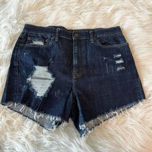 Uniqlo Jeans Cut Off Denim Jean Shorts High Rise Women's 29 Distressed Raw Hem